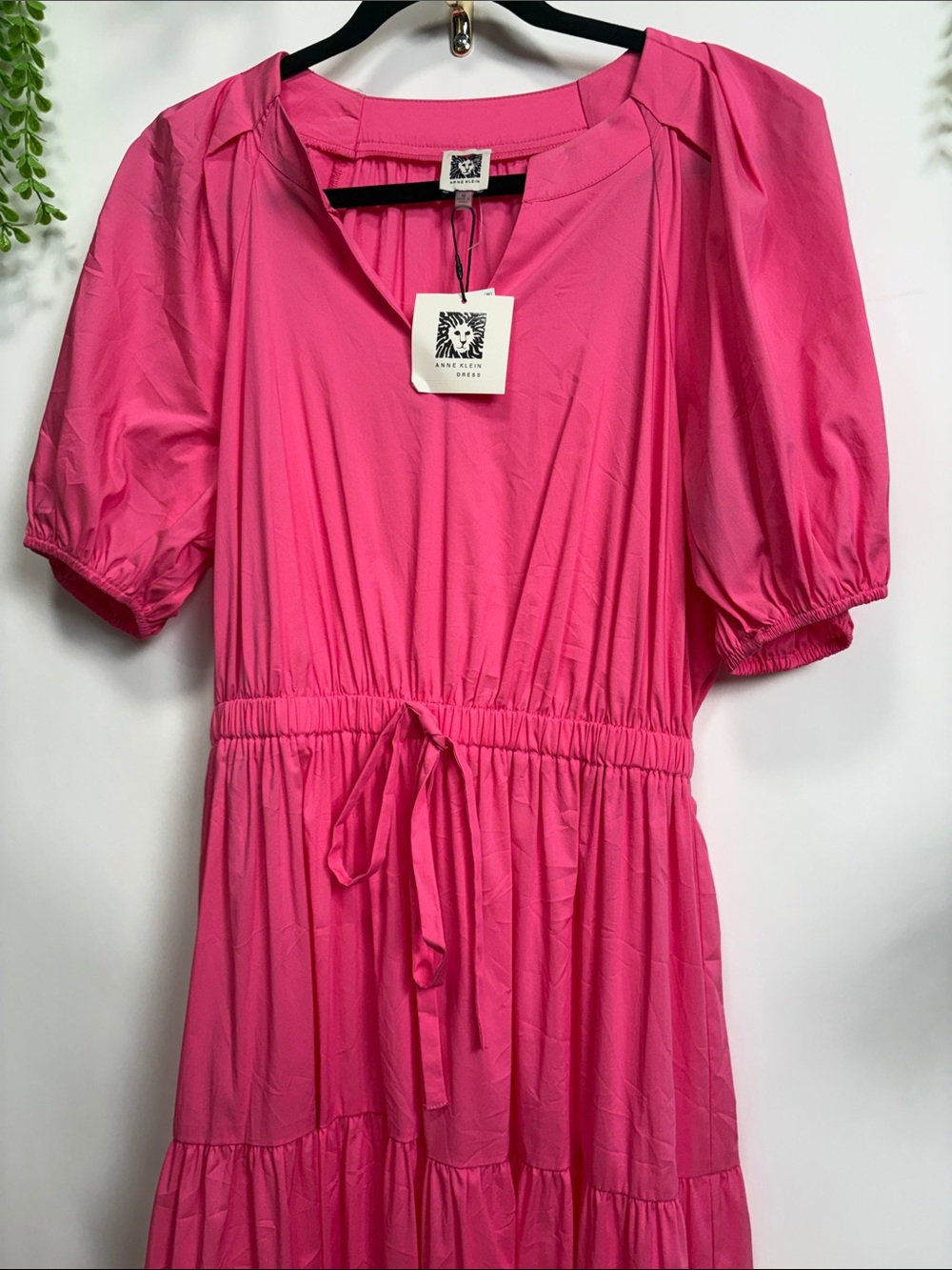 Anne Klein Hot Pink Tiered Maxi Dress with Puff Sleeves - Picture 3 of 14
